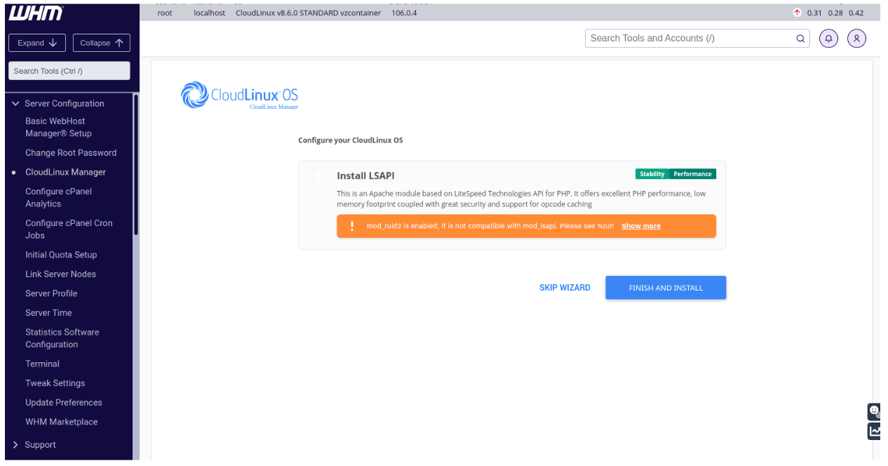 base class package cpanel easy utils cloudlinux is empty