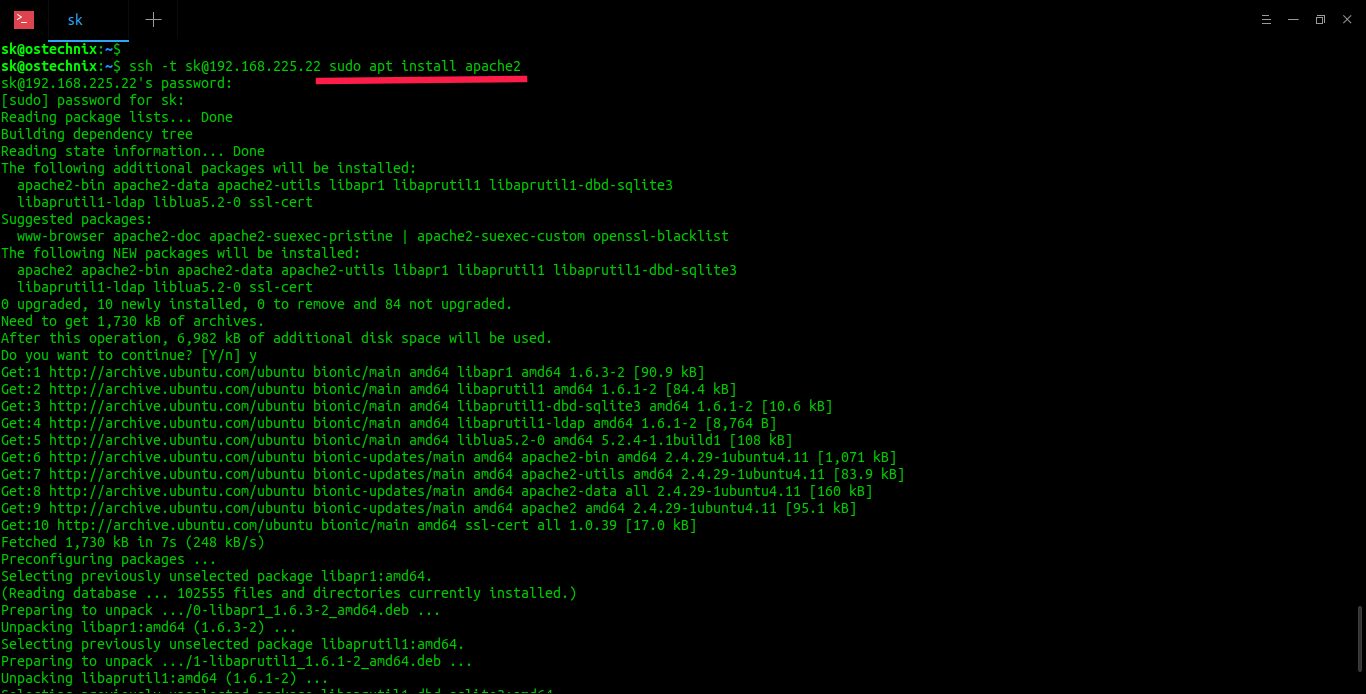Execute command via SSH on remote box and output on local machine.