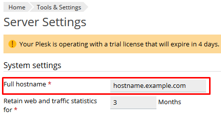 How to change or get the server hostname on Plesk server